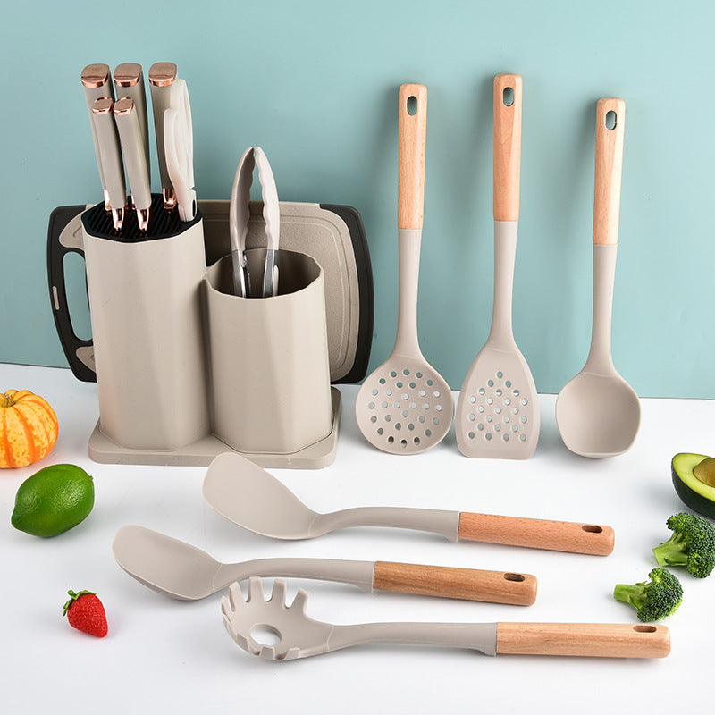 Itembabad 15-Piece Silicone Kitchen Utensil Set with Wooden Handles - product detail image 4